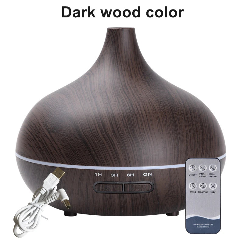 550ml Wood Color USB Aroma/Essential Oil Diffuser with 7 Colour LED Lights & Remote Control