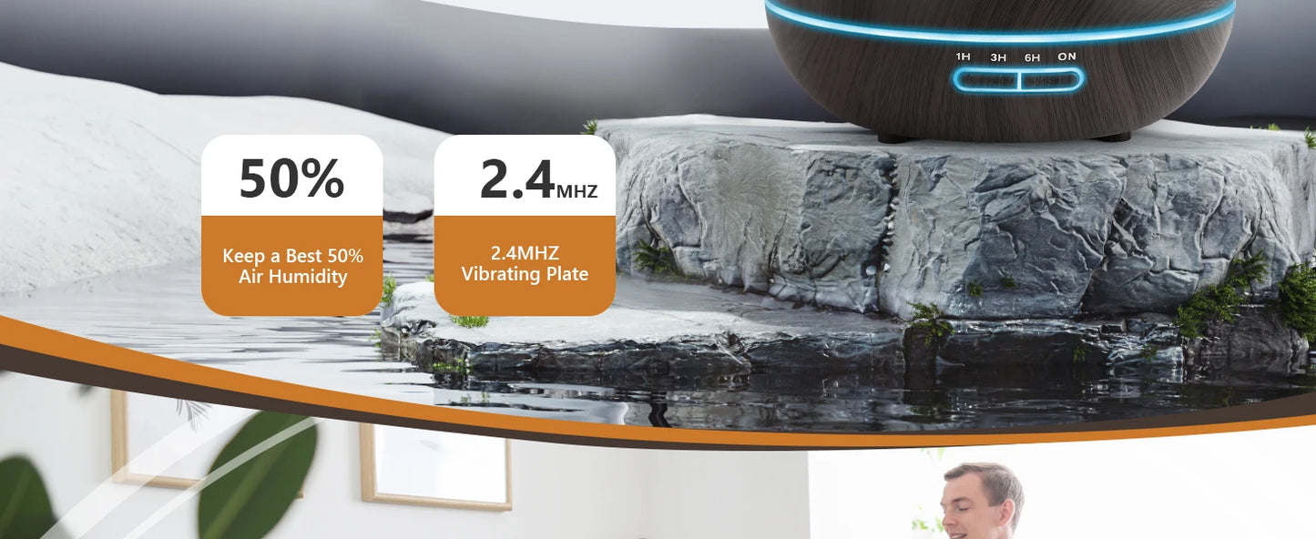 550ml Wood Color USB Aroma/Essential Oil Diffuser with 7 Colour LED Lights & Remote Control