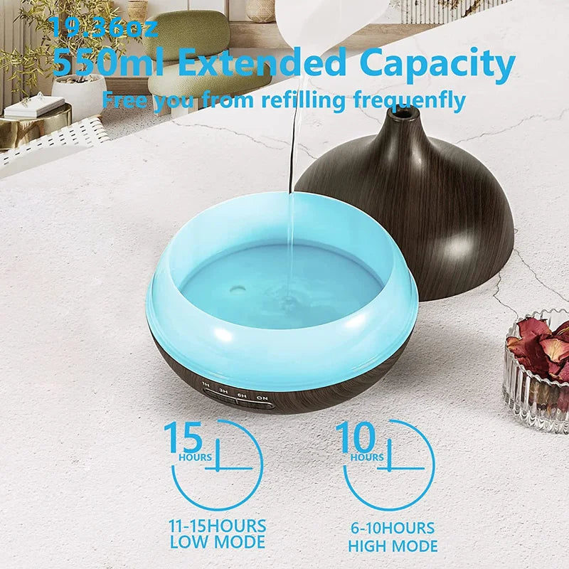 550ml Wood Color USB Aroma/Essential Oil Diffuser with 7 Colour LED Lights & Remote Control