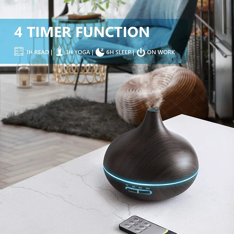550ml Wood Color USB Aroma/Essential Oil Diffuser with 7 Colour LED Lights & Remote Control