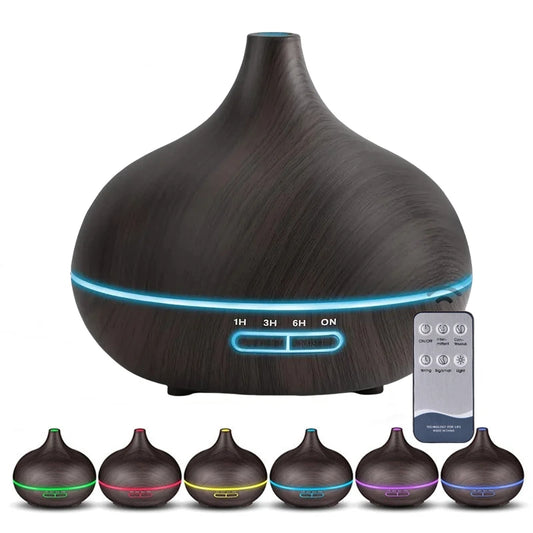 550ml Wood Color USB Aroma/Essential Oil Diffuser with 7 Colour LED Lights & Remote Control