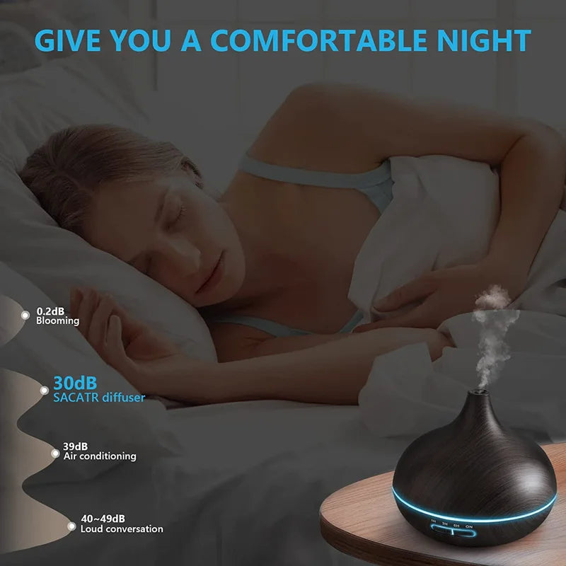 550ml Wood Color USB Aroma/Essential Oil Diffuser with 7 Colour LED Lights & Remote Control