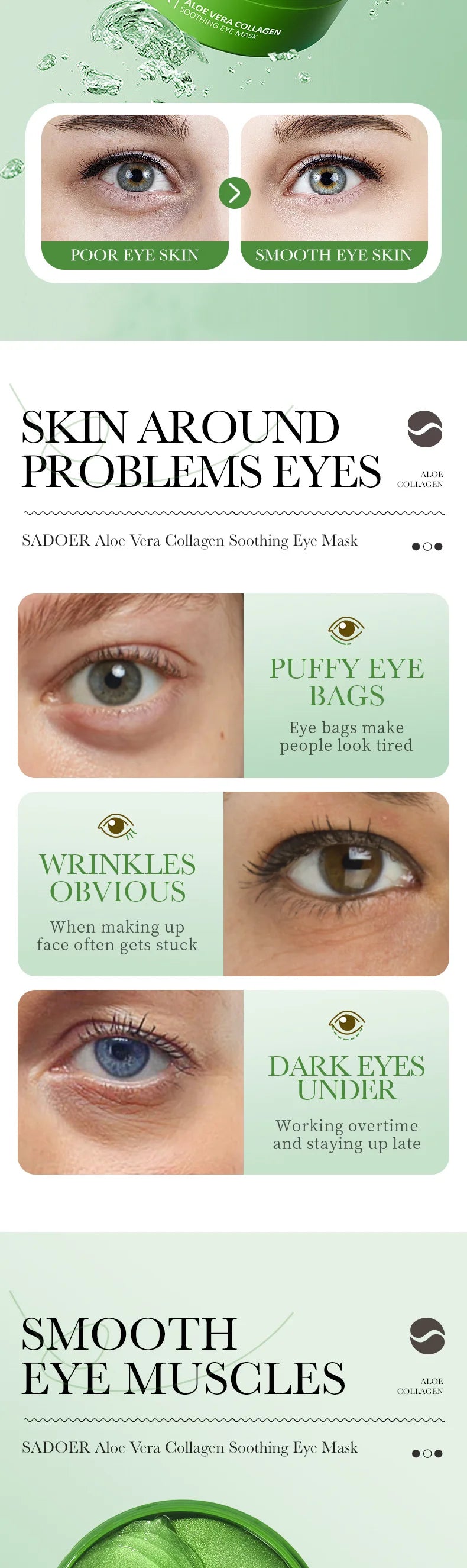 60pcs Collagen & Aloe Vera Firming Eye Mask