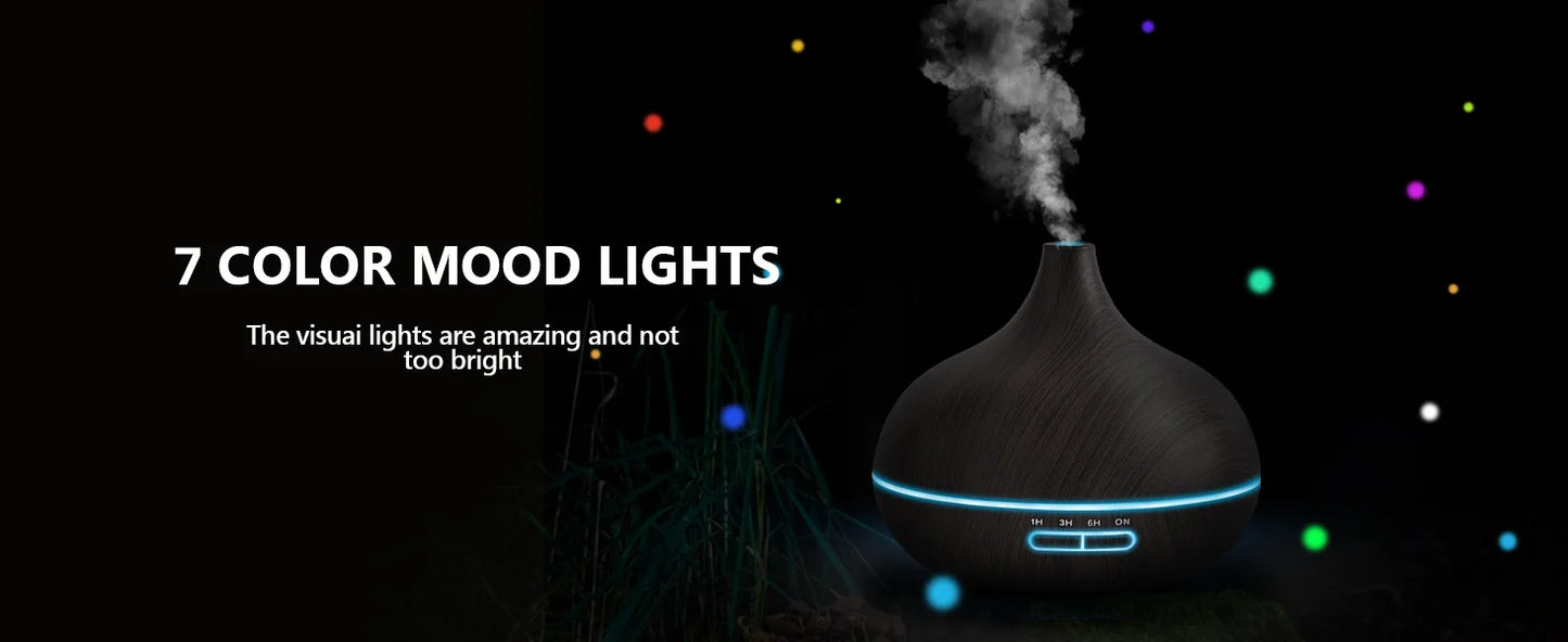 550ml Wood Color USB Aroma/Essential Oil Diffuser with 7 Colour LED Lights & Remote Control
