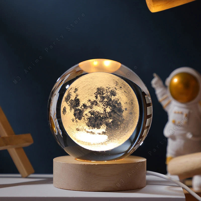Unique 3D Crystal Ball Night Light LED Lamp Galaxy/Saturn/Planets/Moon