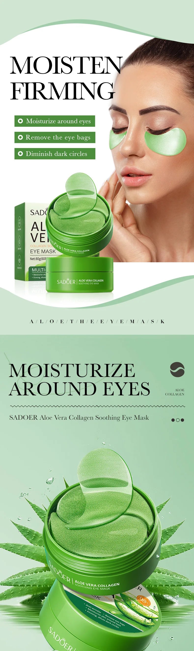 60pcs Collagen & Aloe Vera Firming Eye Mask
