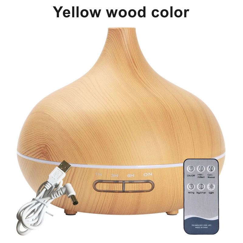 550ml Wood Color USB Aroma/Essential Oil Diffuser with 7 Colour LED Lights & Remote Control