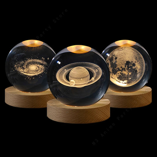 Unique 3D Crystal Ball Night Light LED Lamp Galaxy/Saturn/Planets/Moon