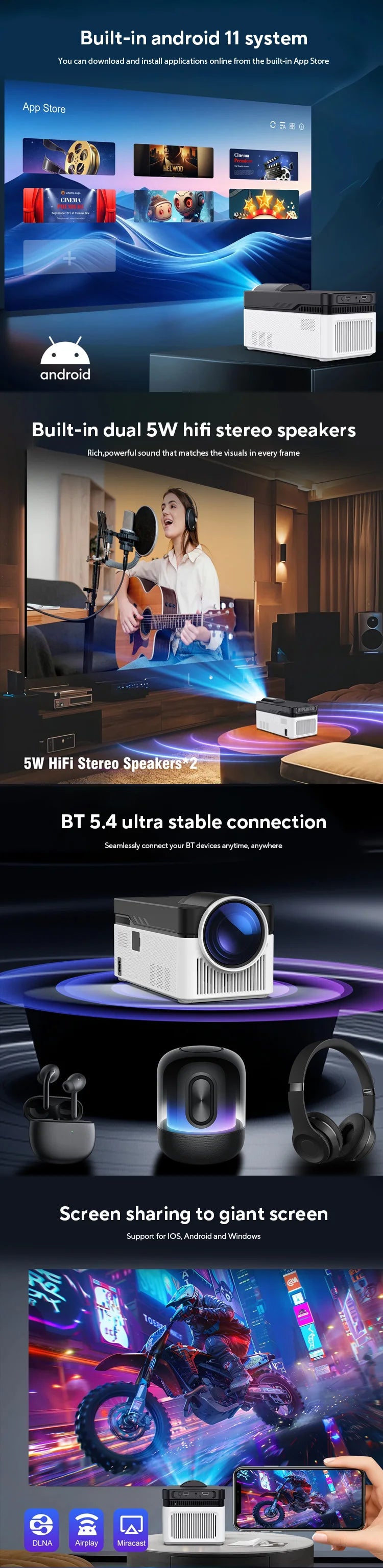 Magcubic Ultra Short Throw HY450 Projector with Auto Offset 8K 4K 1080P with Wifi
