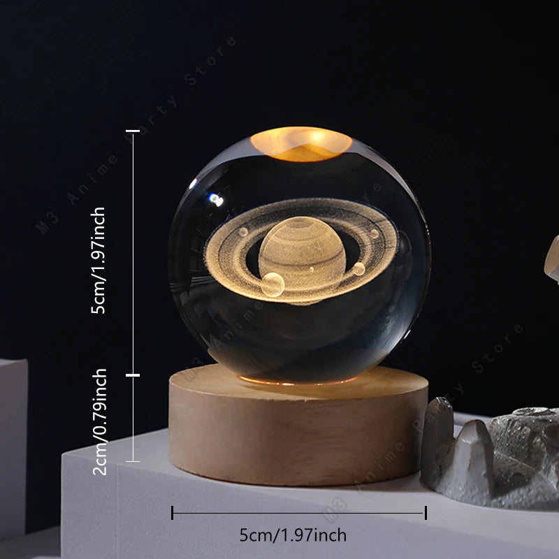Unique 3D Crystal Ball Night Light LED Lamp Galaxy/Saturn/Planets/Moon
