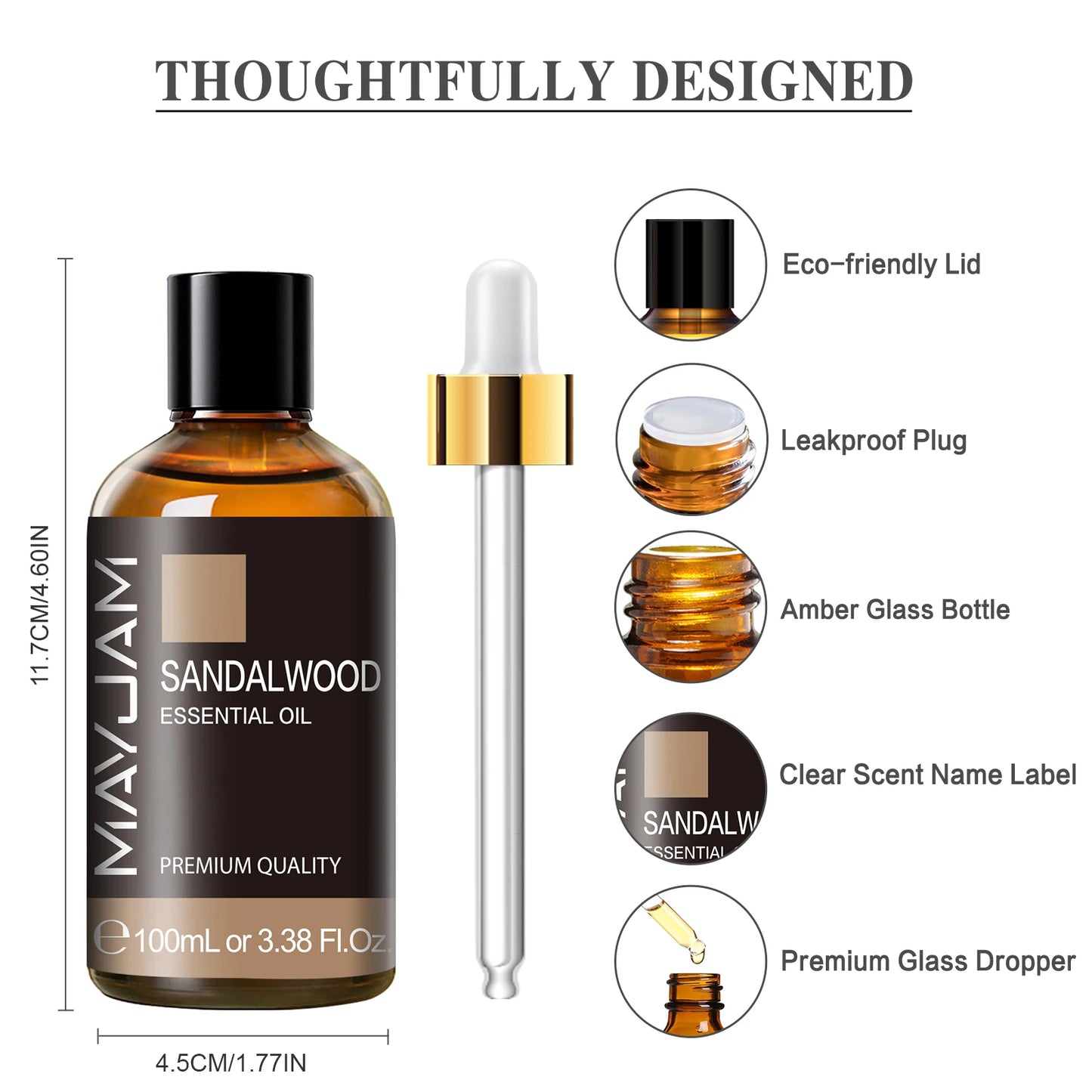 MAYJAM 1PCS 100ML Essential Oil with Dropper Sandalwood Lavender Eucalyptus Vanilla Aroma Oil For Humidifier/Diffuser