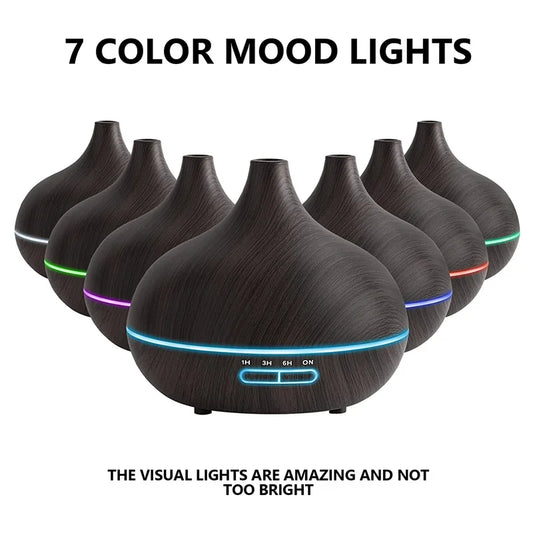 550ml Wood Color USB Aroma/Essential Oil Diffuser with 7 Colour LED Lights & Remote Control