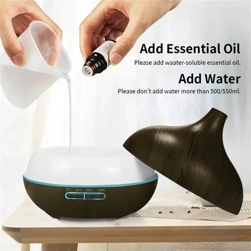 550ml Wood Color USB Aroma/Essential Oil Diffuser with 7 Colour LED Lights & Remote Control