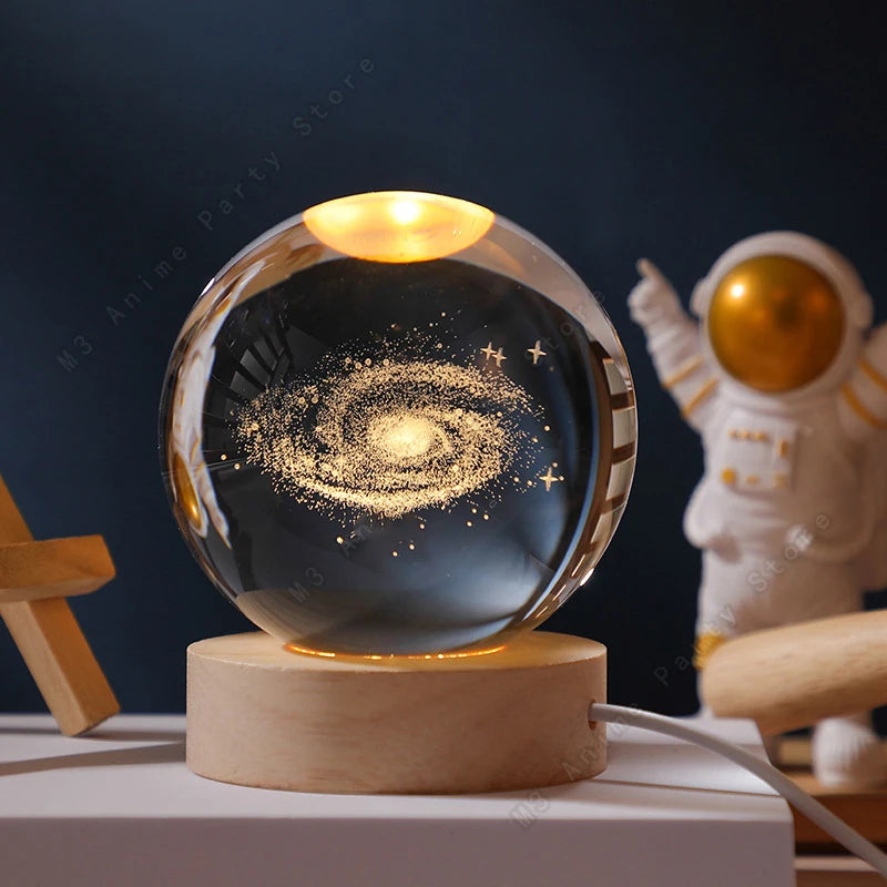 Unique 3D Crystal Ball Night Light LED Lamp Galaxy/Saturn/Planets/Moon