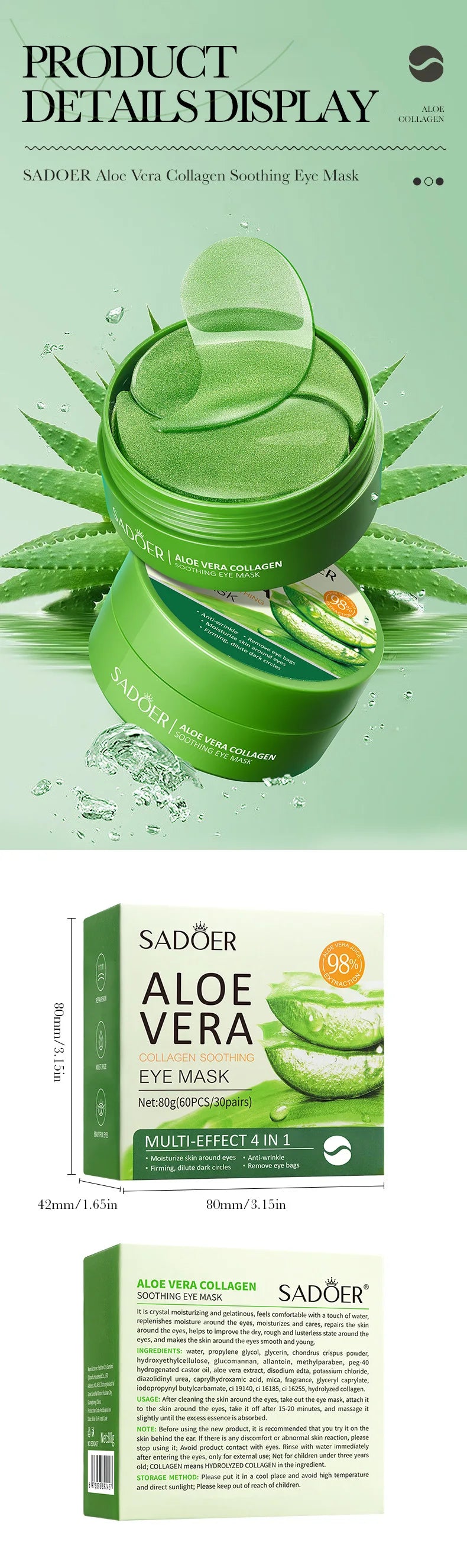 60pcs Collagen & Aloe Vera Firming Eye Mask