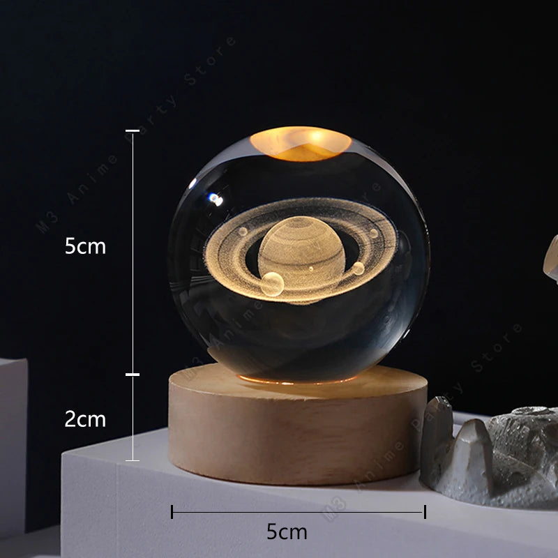 Unique 3D Crystal Ball Night Light LED Lamp Galaxy/Saturn/Planets/Moon