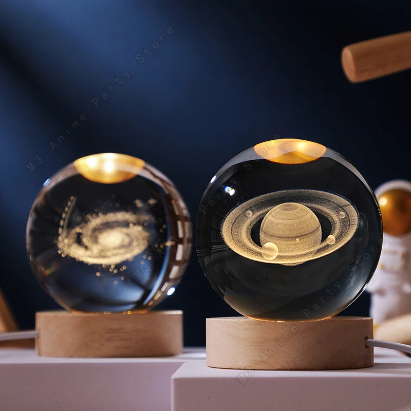 Unique 3D Crystal Ball Night Light LED Lamp Galaxy/Saturn/Planets/Moon