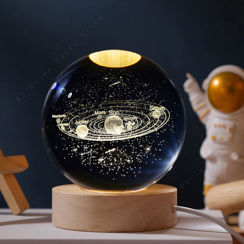 Unique 3D Crystal Ball Night Light LED Lamp Galaxy/Saturn/Planets/Moon