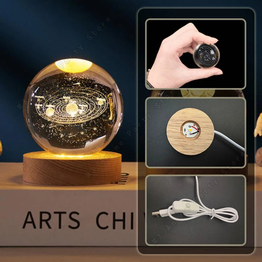Unique 3D Crystal Ball Night Light LED Lamp Galaxy/Saturn/Planets/Moon