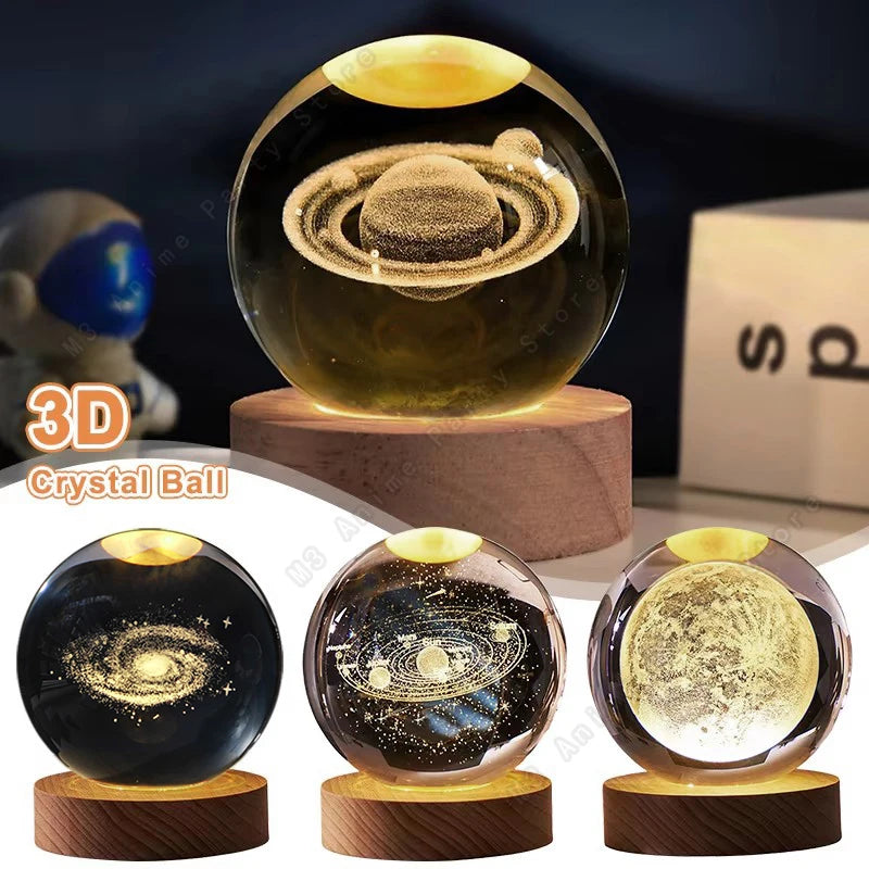 Unique 3D Crystal Ball Night Light LED Lamp Galaxy/Saturn/Planets/Moon