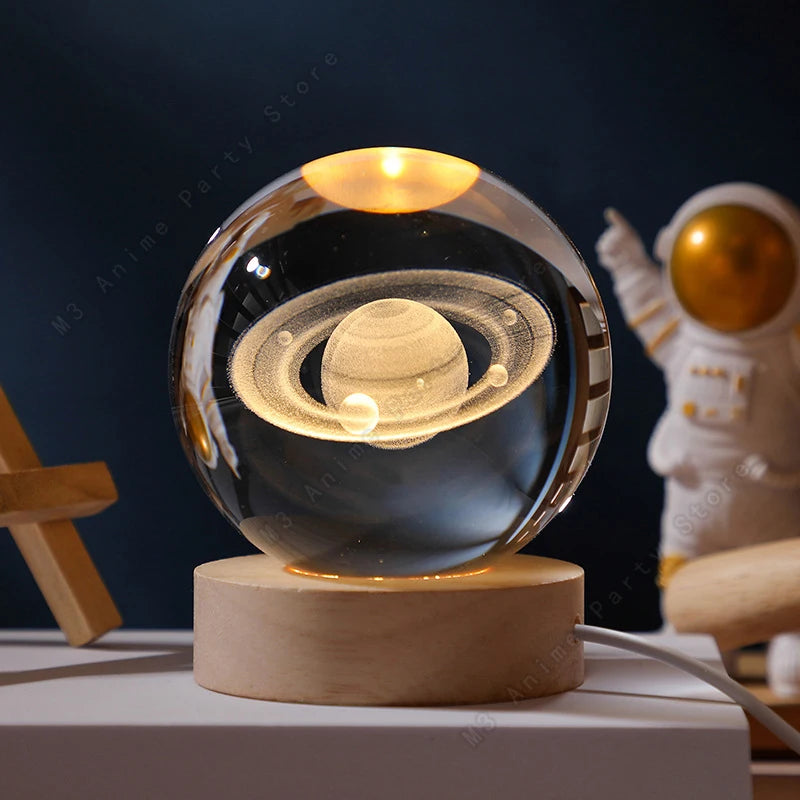 Unique 3D Crystal Ball Night Light LED Lamp Galaxy/Saturn/Planets/Moon